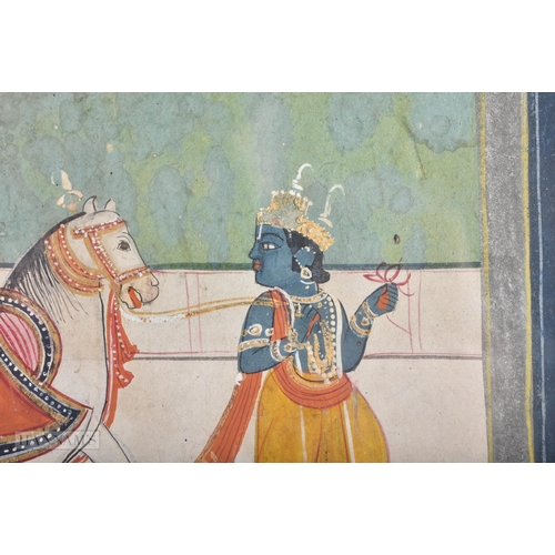 403 - THREE ANTIQUE INDIAN DEITY WATERCOLOURS. 36 cm x 28cm. (3)