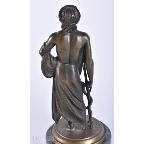 418 - A 19TH CENTURY EUROPEAN GRAND TOUR BRONZE FIGURE OF A MALE modelled upon a labradorite base. 21.5 cm... 