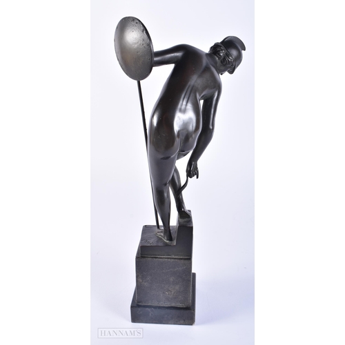 426 - AN ART DECO BRONZE FIGURE OF A FEMALE SOLDIER. 31 cm high.