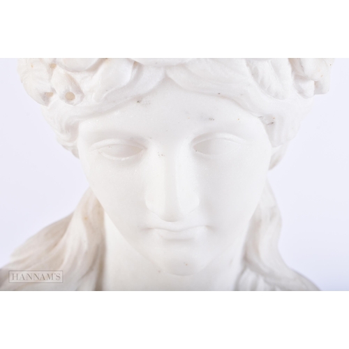 428 - AN ANTIQUE EUROPEAN CARVED MARBLE BUST OF A FEMALE. 32 cm x 18cm.