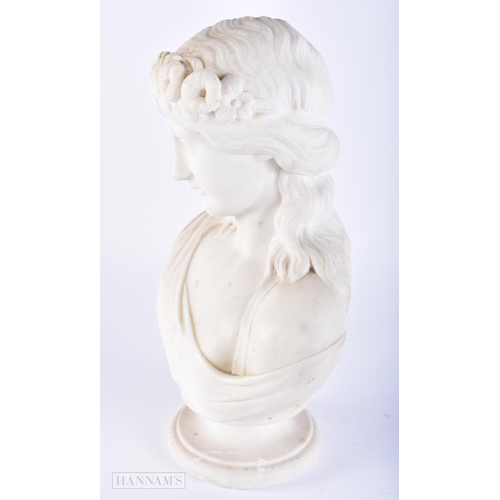 428 - AN ANTIQUE EUROPEAN CARVED MARBLE BUST OF A FEMALE. 32 cm x 18cm.