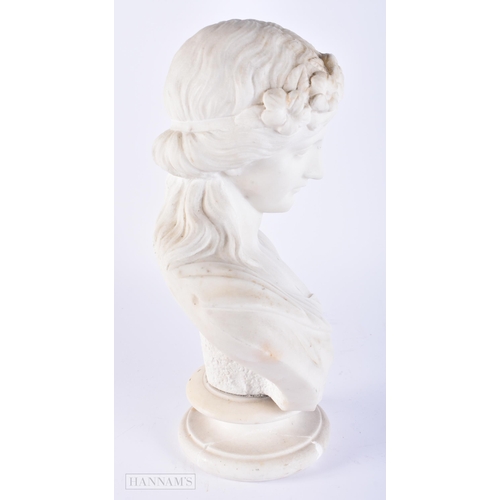 428 - AN ANTIQUE EUROPEAN CARVED MARBLE BUST OF A FEMALE. 32 cm x 18cm.