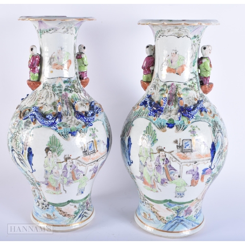 430 - A RARE LARGE PAIR OF 19TH CENTURY CHINESE FAMILLE VERTE PORCELAIN VASES QIng. 43 cm x 18cm.