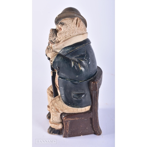 432 - A RARE ANTIQUE AUSTRIAN COLD PAINTED TERRACOTTA TOBACCO JAR AND COVER formed as a smoking bulldog. 1... 