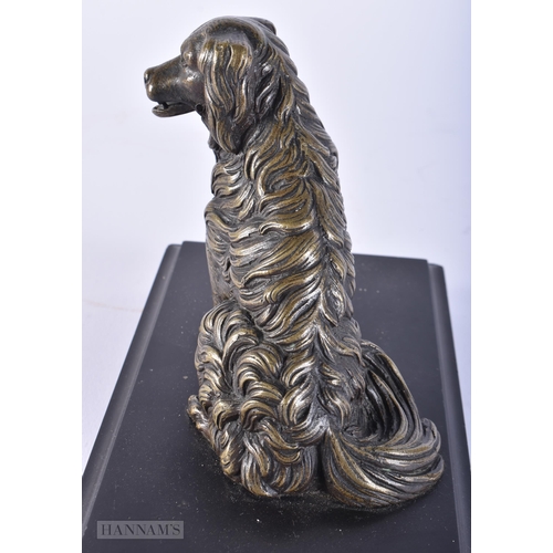 434 - A RARE 19TH CENTURY FRENCH BRONZE LETTER HOLDER MODEL OF A HOUND. 18cm x 15cm.