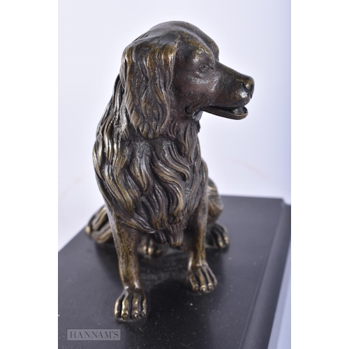 434 - A RARE 19TH CENTURY FRENCH BRONZE LETTER HOLDER MODEL OF A HOUND. 18cm x 15cm.