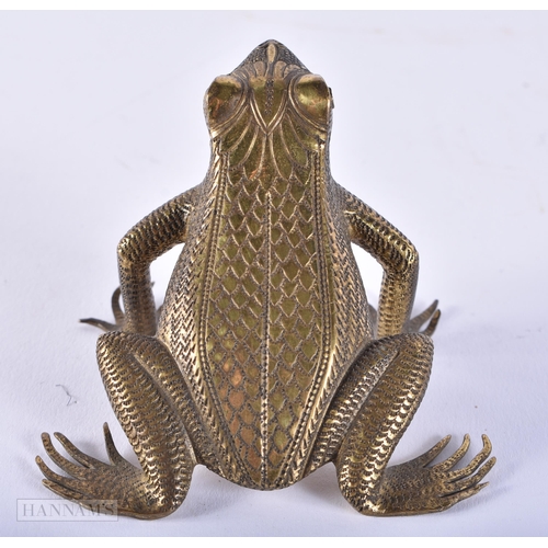 438 - AN UNUSUAL ANTIQUE INDIAN ENGRAVED BRONZE FROG LETTER CLIP. 6 cm wide.