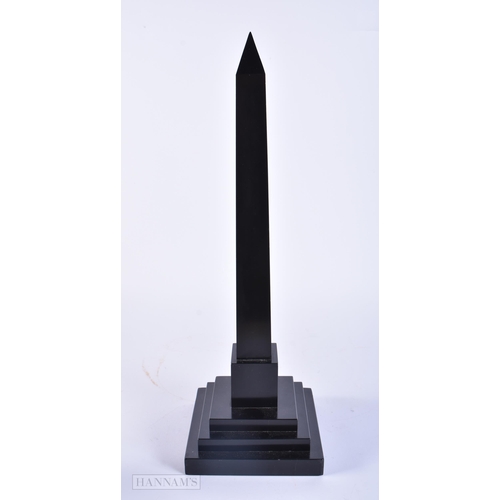 441 - A LARGE 19TH CENTURY DERBYSHIRE MARBLE MALACHITE AND LAPIS INSET OBELISK. 43 cm high.