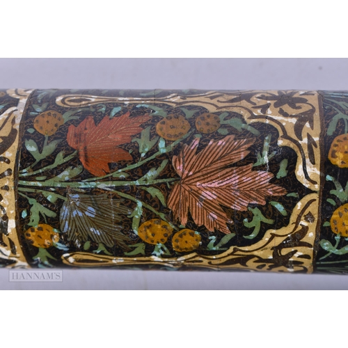 448 - TWO LARGE ISLAMIC MIDDLE EASTERN PERSIAN LACQUERED DOCUMENT HOLDERS. 42cm long. (2)