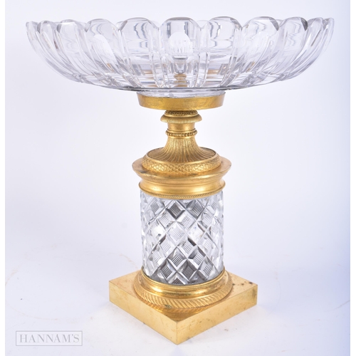 449 - A FINE 19TH CENTURY CONTINENTAL GILT BRONZE CUT GLASS COMPORT Russian or French. 30 cm x 27cm.