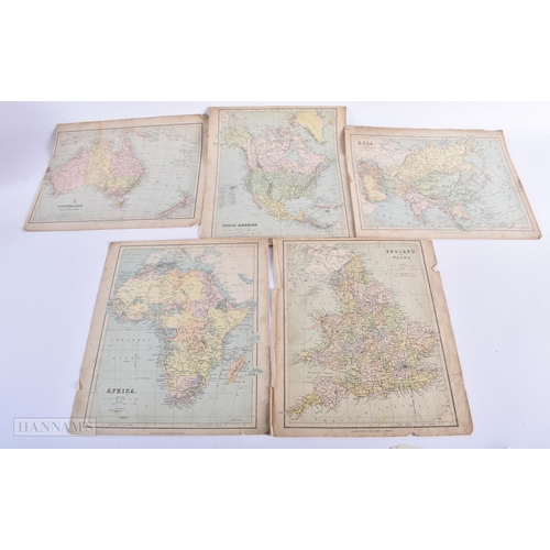 457 - AN UNUSUAL ANTIQUE COLLECTION OF MAPS AND MAP CLOCKS George Philip & Son London. 34 cm x 28cm.