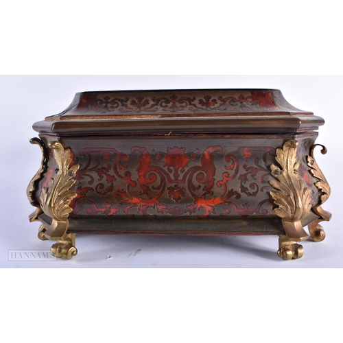 458 - AN EARLY 19TH CENTURY FRENCH GILT BRONZE BOULLE TORTOISESHELL CASKET. 34 cm x 22cm.