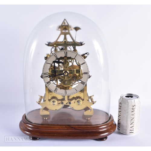 46 - A FINE 19TH CENTURY GLASS CASED SKELETON CLOCK by W Bishop of London, with unusual blued steel suppo... 