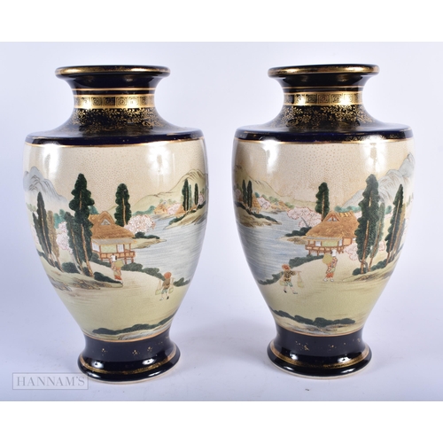 463 - A LARGE PAIR OF LATE 19TH CENTURY JAPANESE MEIJI PERIOD SATSUMA VASES together with a large satsuma ... 