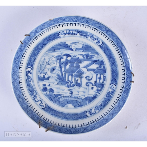 468 - TWO 18TH CENTURY CHINESE EXPORT PLATES Qianlong, together with a frame & a silk. (4)