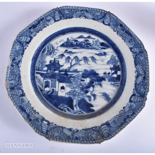 468 - TWO 18TH CENTURY CHINESE EXPORT PLATES Qianlong, together with a frame & a silk. (4)