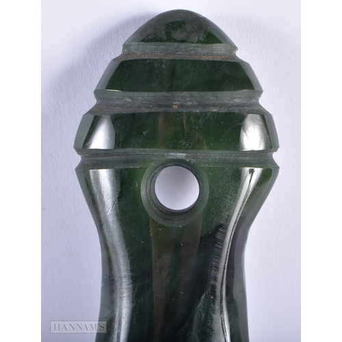 477 - A LARGE NEW ZEALAND MAORI TRIBAL CARVED NEPHRITE JADE MERE. 28cm x 9 cm.