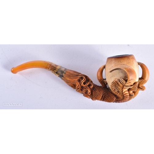 481 - A CASED ANTIQUE FAN together with a meerschaum pipe & letter clip. Largest 21 cm long. (3)