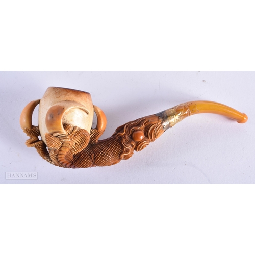 481 - A CASED ANTIQUE FAN together with a meerschaum pipe & letter clip. Largest 21 cm long. (3)