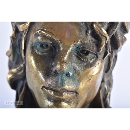 482 - A BRONZE BUST OF 'SHAMONE' MICHAEL JACKSON. 28cm high.