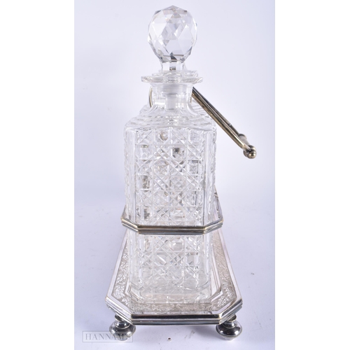 485 - AN ANTIQUE SILVER PLATED TANTALUS. 34 cm x 30 cm inc handle.