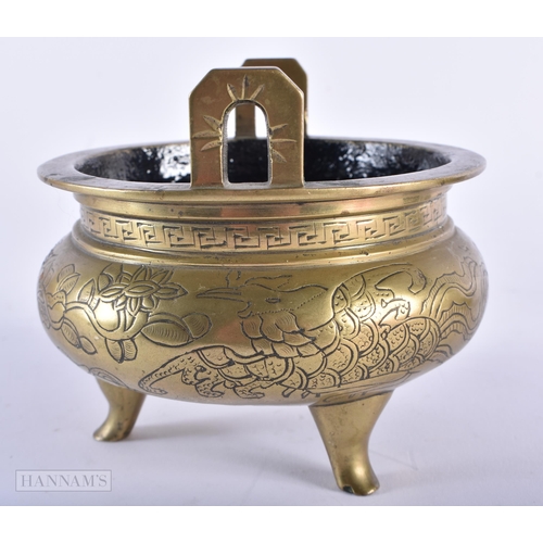 494 - A 19TH CENTURY CHINESE TWIN HANDLED BRONZE CENSER together with an enamelled box and a satsuma vase.... 