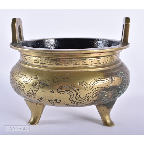 494 - A 19TH CENTURY CHINESE TWIN HANDLED BRONZE CENSER together with an enamelled box and a satsuma vase.... 