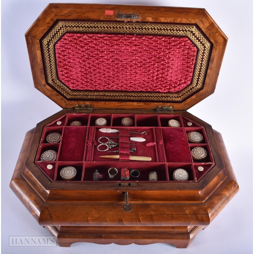 495 - A FINE VICTORIAN SATINWOOD SEWING BOX with fully fitted mother of pearl interior. 44 cm x 26 cm x 22... 