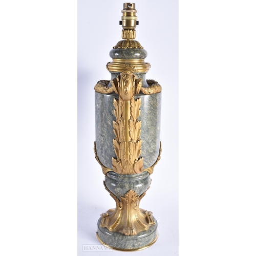 511 - A FINE LARGE EARLY 19TH CENTURY FRENCH ORMOLU AND MARBLE LAMP. 50 cm high.