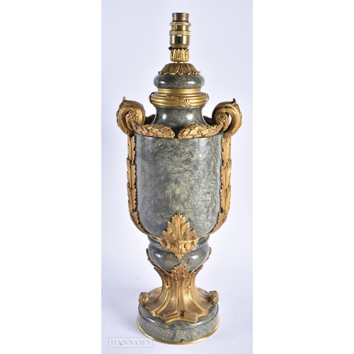 511 - A FINE LARGE EARLY 19TH CENTURY FRENCH ORMOLU AND MARBLE LAMP. 50 cm high.