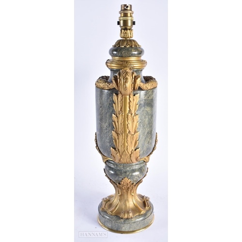 511 - A FINE LARGE EARLY 19TH CENTURY FRENCH ORMOLU AND MARBLE LAMP. 50 cm high.