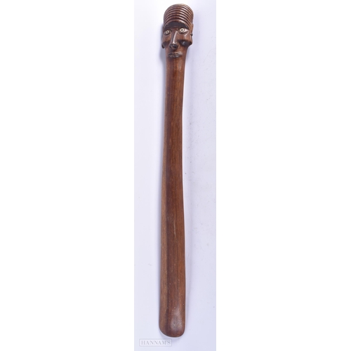 513 - A LARGE EASTER ISLANDS TRIBAL CARVED WOOD UA STAFF CLUB. 75 cm long.