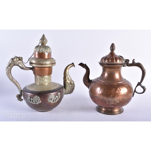 516 - TWO MIDDLE EASTERN COPPER ALLOY EWERS together with a Georgian box and another. (4)