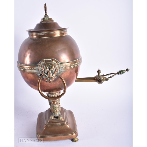 519 - AN ANTIQUE COPPER SAMOVAR together with a bronze cannon. Largest 50 cm long. (2)