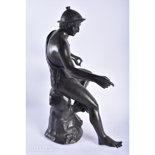 525 - A LARGE 19TH CENTURY ITALIAN GRAND TOUR BRONZE FIGURE OF A MALE After the Antiquity. 54 cm x 20 cm.