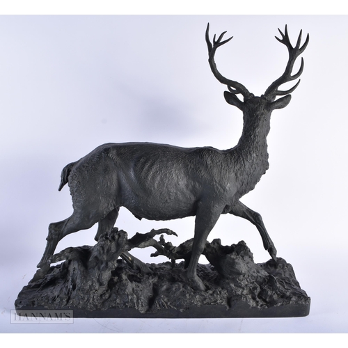 527 - After Christophe Fratin (1801-1864) Bronze, Roaming Stag. 52 cm x 48 cm.