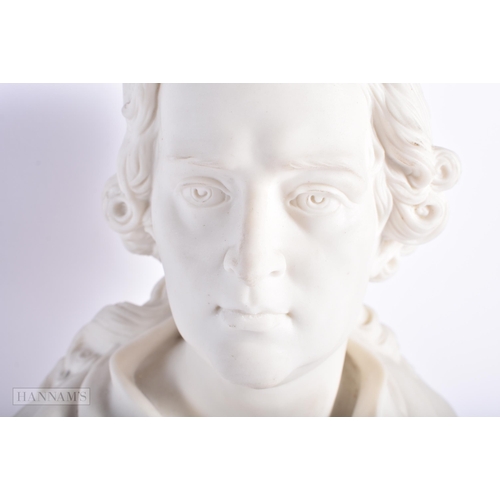 531 - AN ANTIQUE GERMAN PORCELAIN FIGURE together with a parian bust of a male. Largest 28cm high. (2)