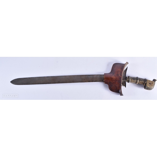 54 - A RARE LARGE 19TH CENTURY INDO PERSIAN REPOUSSE HANDLED KRISS KNIFE. 65 cm long. We do not offer in-... 