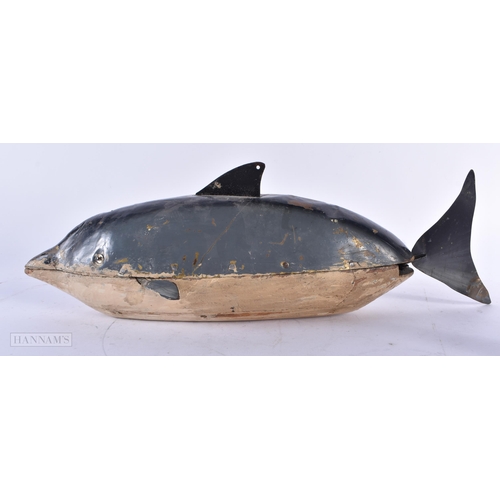 541 - A RARE EARLY WHALE SWIMMING AUTOMATON WOOD TIN PLATE TOY C1895 Collection of J Remise, documented in... 