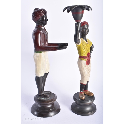 547 - A PAIR OF COLD PAINTED BRONZE CANDLESTICKS. 27cm high.