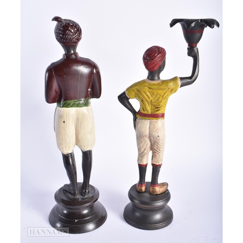 547 - A PAIR OF COLD PAINTED BRONZE CANDLESTICKS. 27cm high.