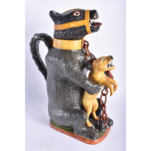 553 - A RARE EARLY 19TH CENTURY ENGLISH STAFFORDSHIRE BEAR JUG AND COVER modelled with a young bear. 32 cm... 