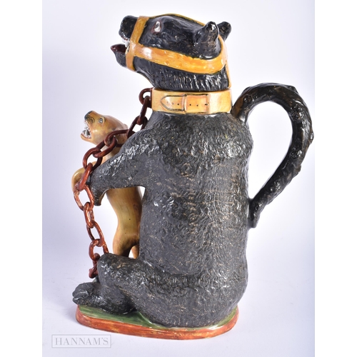 553 - A RARE EARLY 19TH CENTURY ENGLISH STAFFORDSHIRE BEAR JUG AND COVER modelled with a young bear. 32 cm... 