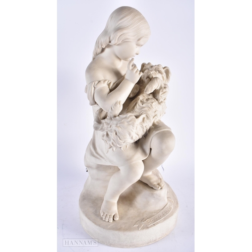 554 - A LARGE 19TH CENTURY COPELAND PARIAN WARE FIGURE 'GO TO SLEEP'. 45cm x 15cm.