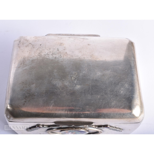 558 - AN ART DECO WIENER KUNST SCHULE SILVER PLATED ENAMEL CASKET by Jan Peterka. 13 cm x 8 cm x 8 cm.