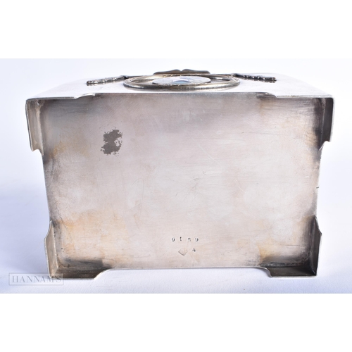 558 - AN ART DECO WIENER KUNST SCHULE SILVER PLATED ENAMEL CASKET by Jan Peterka. 13 cm x 8 cm x 8 cm.