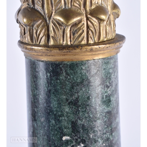 57 - AN ANTIQUE BRONZE AND GREEN MARBLE COUNTRY HOUSE LAMP. 56 cm high.