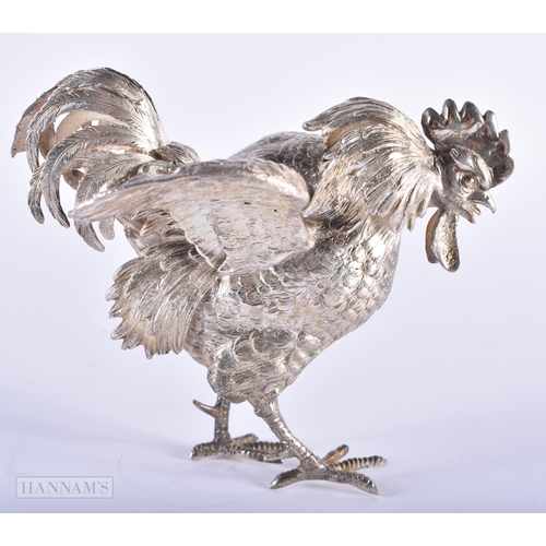 576 - AN ENGLISH SILVER MODEL OF A COCKERELL. 250 grams. 11cm x 10 cm.