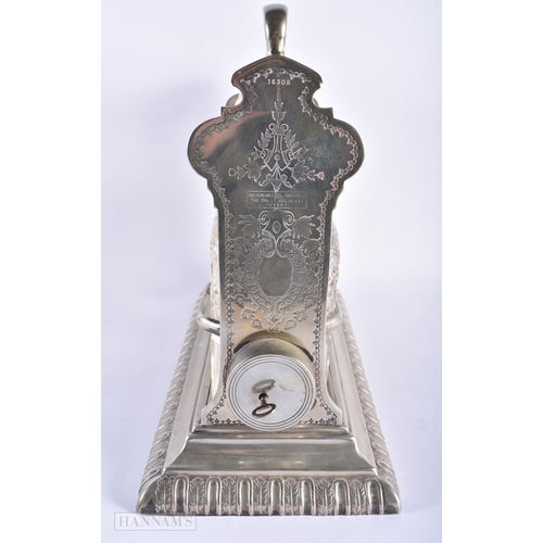 581 - A LARGE ANTIQUE WALKER AND HALL SILVER PLATED GLASS TANTALUS. 35 cm x 24 cm.