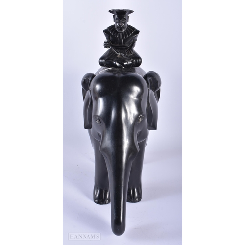 584 - A LARGE ANTIQUE INDIAN EBONY FIGURE OF AN ELEPHANT together with a Victorian burr walnut decanter bo... 